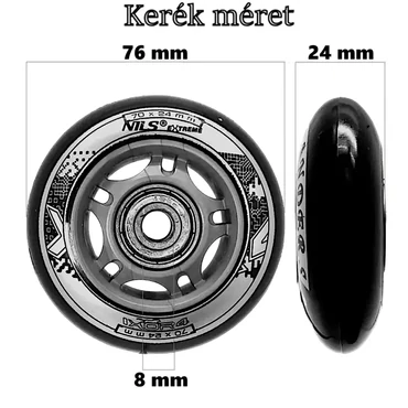 Bőrönd kerék 76x24x8 mm, fekete színben KE3201