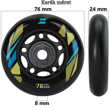 Bőrönd kerék 76x24x8 mm, fekete színben KE3217