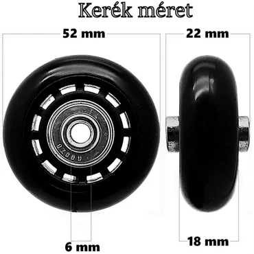 Bőrönd kerék 52x22x6 mm, fekete színben KE3036