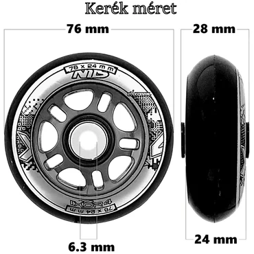 Bőrönd kerék 76x28x6.3 mm, fekete színben KE3101