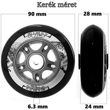 Bőrönd kerék 90x28x6.3 mm, fekete színben KE3102