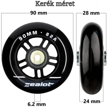 Bőrönd kerék 90x28x6.2 mm, fekete színben KE3308
