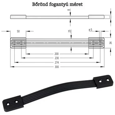 Bőrönd fogantyú 300x34x11mm, fekete színben 1
