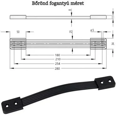 Bőrönd fogantyú 280x34x11mm, fekete színben 1