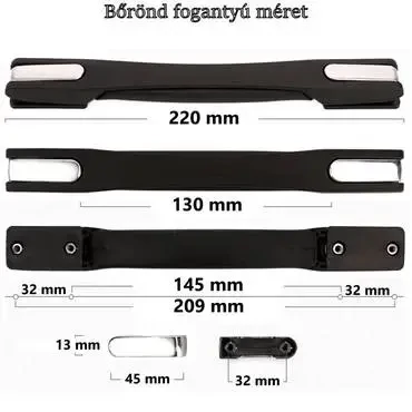 Bőrönd fogantyú 220x25x18mm, fekete-szürke színben FO8105
