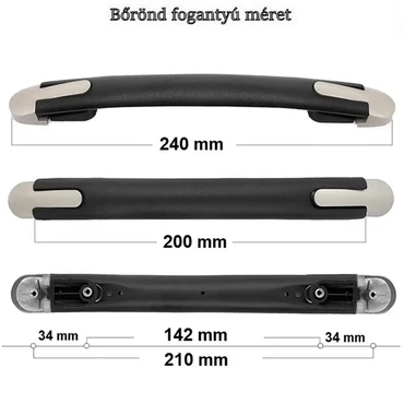 Bőrönd fogantyú 240x25x25 mm, fekete-ezüst színbenFO8111