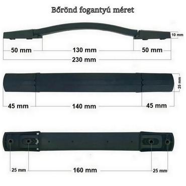 Bőrönd fogantyú 230x25x10mm, fekete színben 1