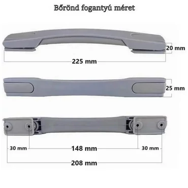 Bőrönd fogantyú 225x25x20mm, szürke színben 1