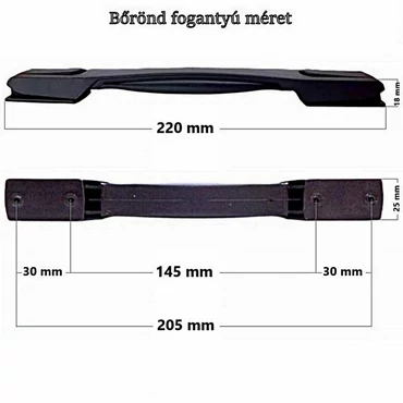 Bőrönd fogantyú 220x25x18mm, fekete színben FO8119