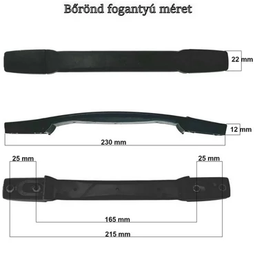 Bőrönd fogantyú 230x22x12mm, fekete színben FO8122