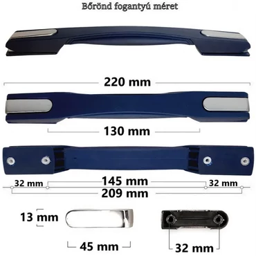 Bőrönd fogantyú 220x25x20mm, sötétkék-ezüst színben 1