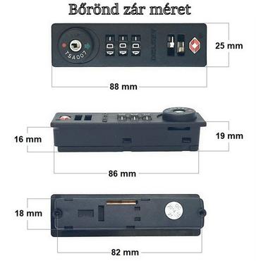 Bőrönd süllyesztett TSA zár, fekete színbenZA2008
