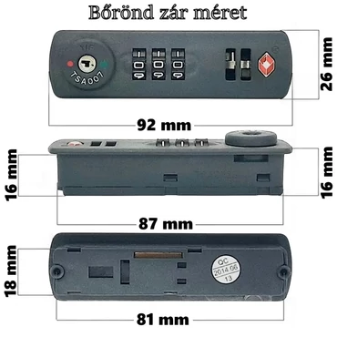 Bőrönd süllyesztett TSA zár, sötétszürke színben ZA140