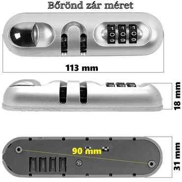Bőrönd számzár ZA013, ezüst színben ZA013