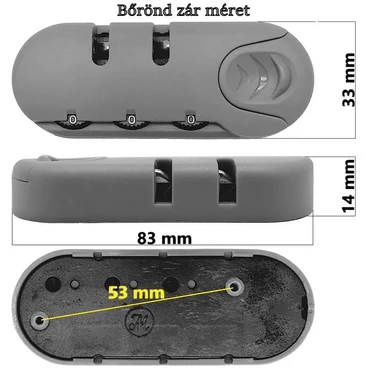 Bőrönd számzár 83x33x14 mm, szürke színben ZA016