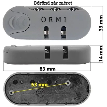 Bőrönd számzár 83x33x14 mm, szürke színben ZA017