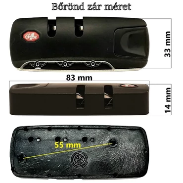 Bőrönd számzár 83x33x14 mm, fekete színben ZA2016
