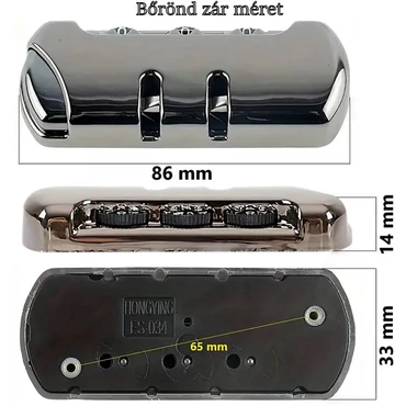 Bőrönd számzár 86x33x14 mm, fekete metál színben ZA2020