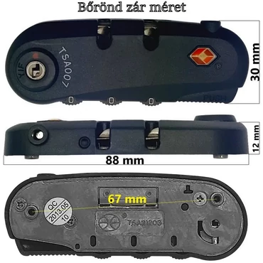 Bőrönd TSA számzár 88x30x12 mm, fekete színben ZA2021