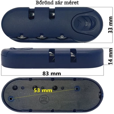 Bőrönd számzár 83x33x14 mm, fekete színben ZA2024