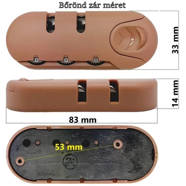 Bőrönd számzár 83x33x14 mm, rózsaarany színben ZA2029