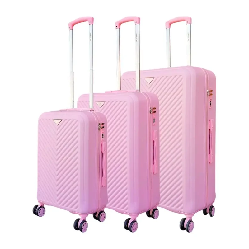 Leonardo Da Vinci 3 db-os bőrönd szett, négykerekű, TSA számzárral, rózsaszínben