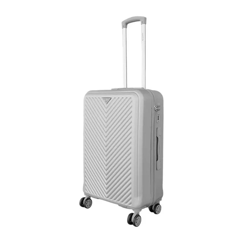 Leonardo Da Vinci közepes méretű bőrönd, négykerekű, TSA számzárral, szürke színben