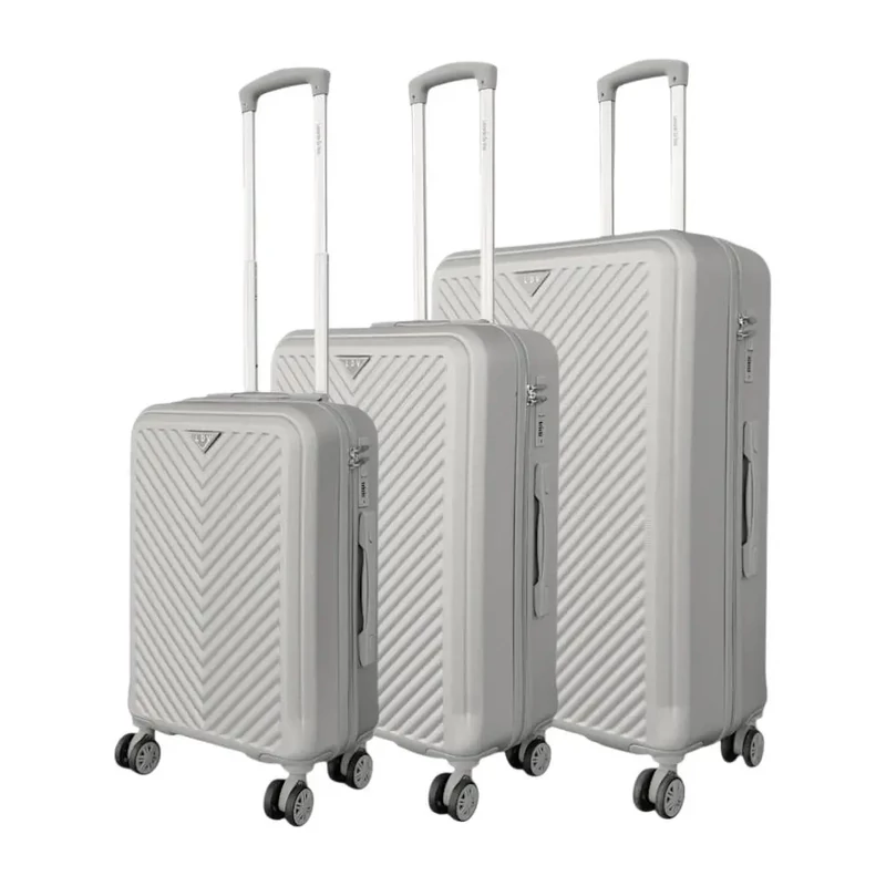 Leonardo Da Vinci 3 db-os bőrönd szett, négykerekű, TSA számzárral, szürke színben