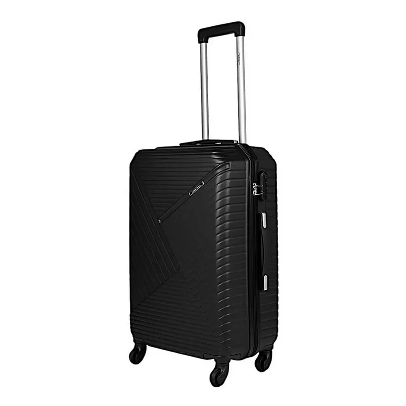 Leonardo Da Vinci közepes méretű bőrönd, négykerekű, számzárral, fekete színben 