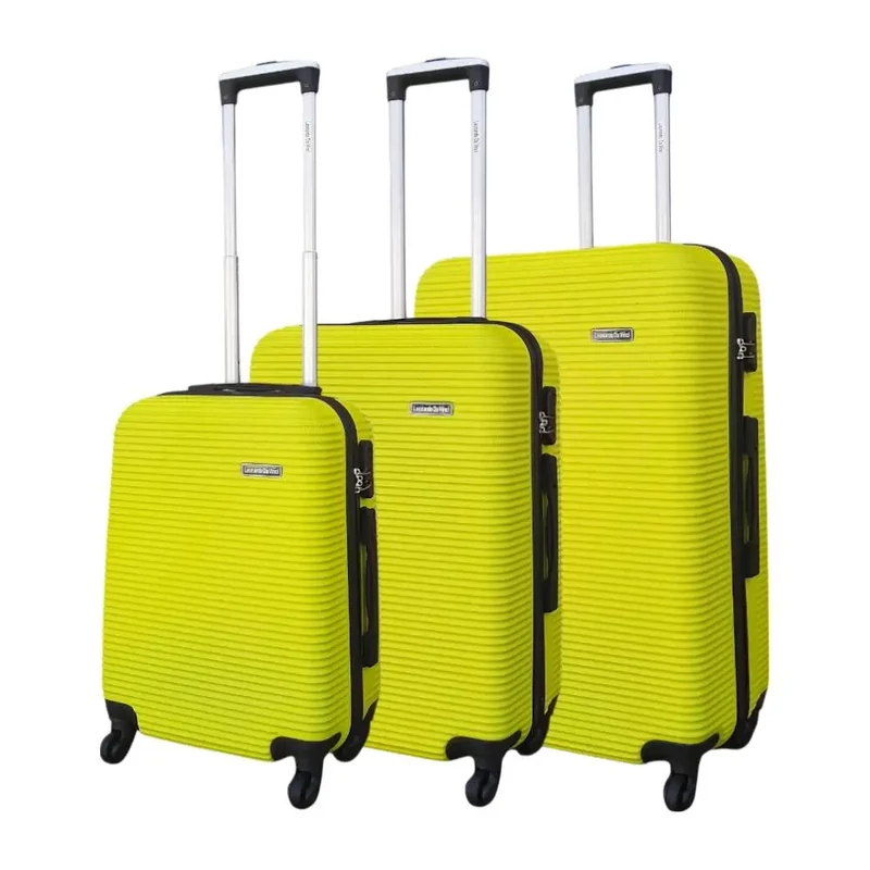 Leonardo Da Vinci 3 db-os Bőrönd Szett Négykerekű Sárga Színben 