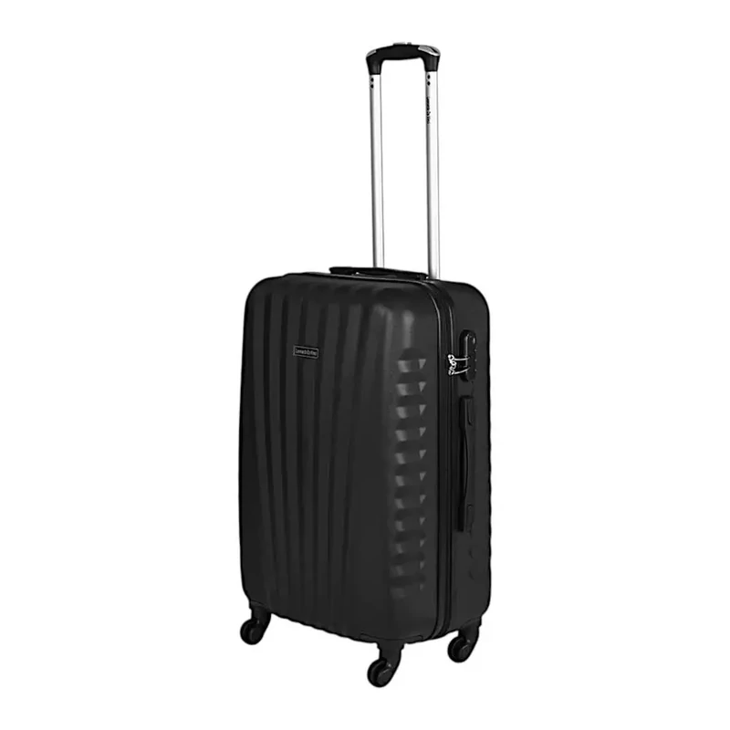 Leonardo Da Vinci közepes méretű bőrönd, négykerekű, fekete színben 