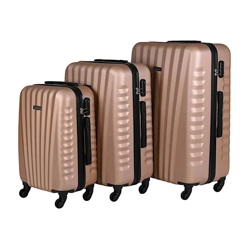 Leonardo Da Vinci bőrönd 3 db-os szett, négykerekű, számzárral, pezsgő színben 