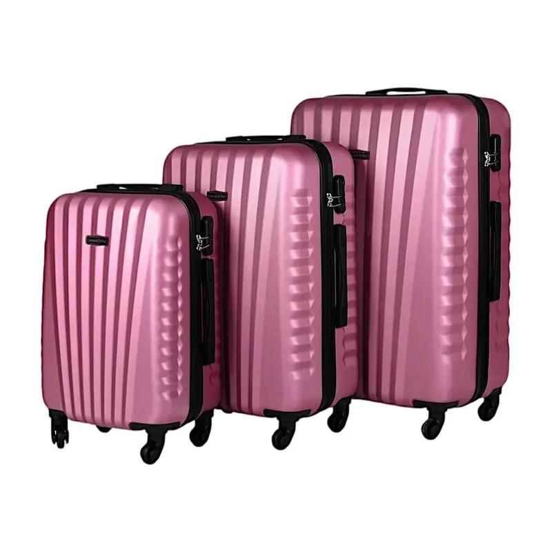 Leonardo Da Vinci bőrönd 3 db-os szett, négykerekű, számzárral, rózsaszín 