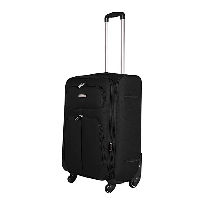 Leonardo Da Vinci közepes méretű bőrönd, bővíthető, négykerekű, fekete színben