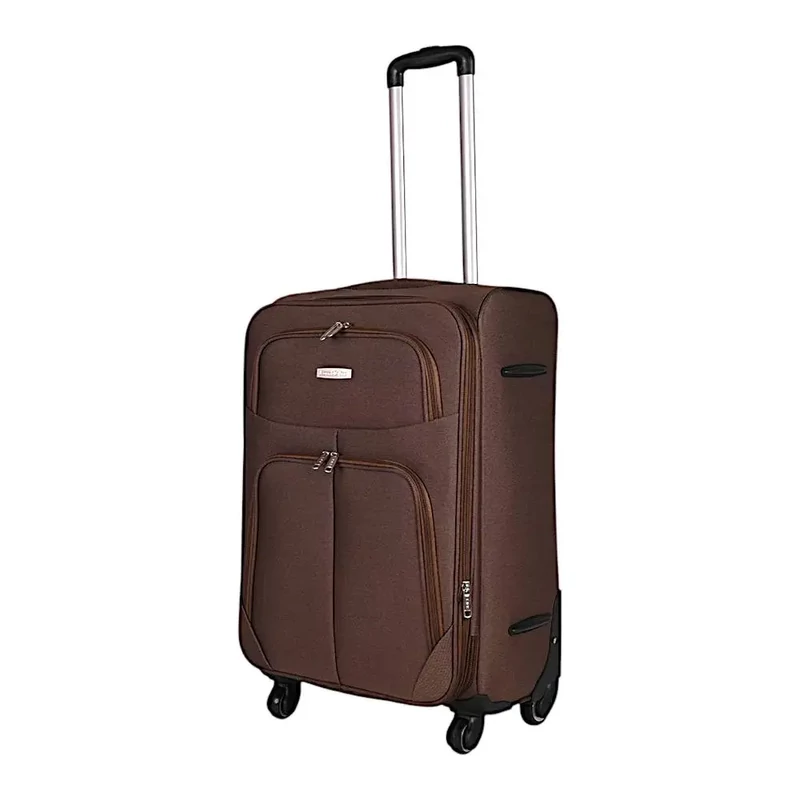 Leonardo Da Vinci közepes méretű bőrönd, bővíthető, négykerekű, barna színben