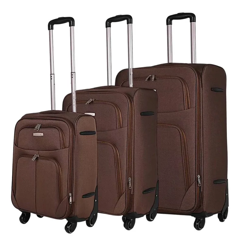 Leonardo Da Vinci bővíthető bőrönd 3 db-os szett, négykerekű, barna színben 