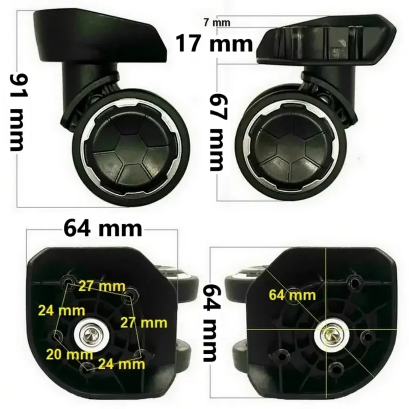 Hachi bőrönd kerék 64x64 mm, fekete színben