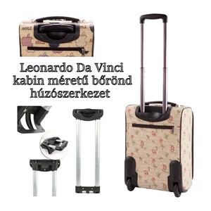 Leonardo Da Vinci kabin méretű bőrönd húzószerkezet, fekete színben