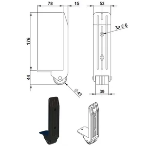 Bőrönd kerék 93x53x220 mm, fekete színben