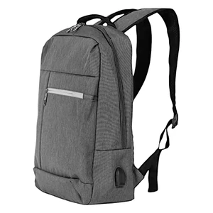 Poliészter klasszikus hátizsák laptoptartóval, USB csatlakozóval, szürke színben