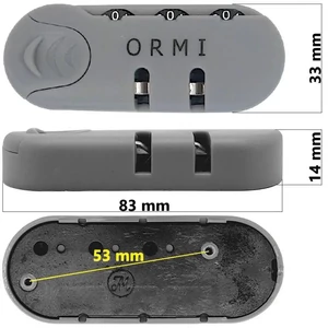 Bőrönd számzár 83x33x14 mm, szürke színben