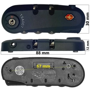 Bőrönd TSA számzár 88x30x12 mm, fekete színben