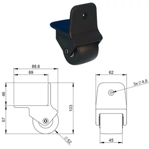 Kép 1/10 - Bőrönd kerék 69x62x103 mm, fekete színben