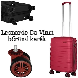 Kép 2/7 - Leonardo Da Vinci bőrönd kerék KE3084, bordó színben