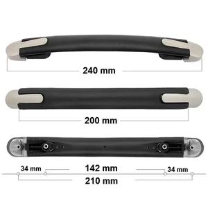 Kép 1/10 - Bőrönd fogantyú 240x25x25 mm, fekete-ezüst színben