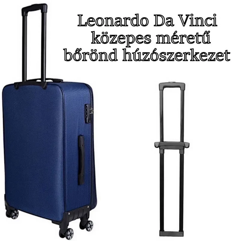 Leonardo Da Vinci közepes méretű bőrönd húzószerkezet, fekete színben