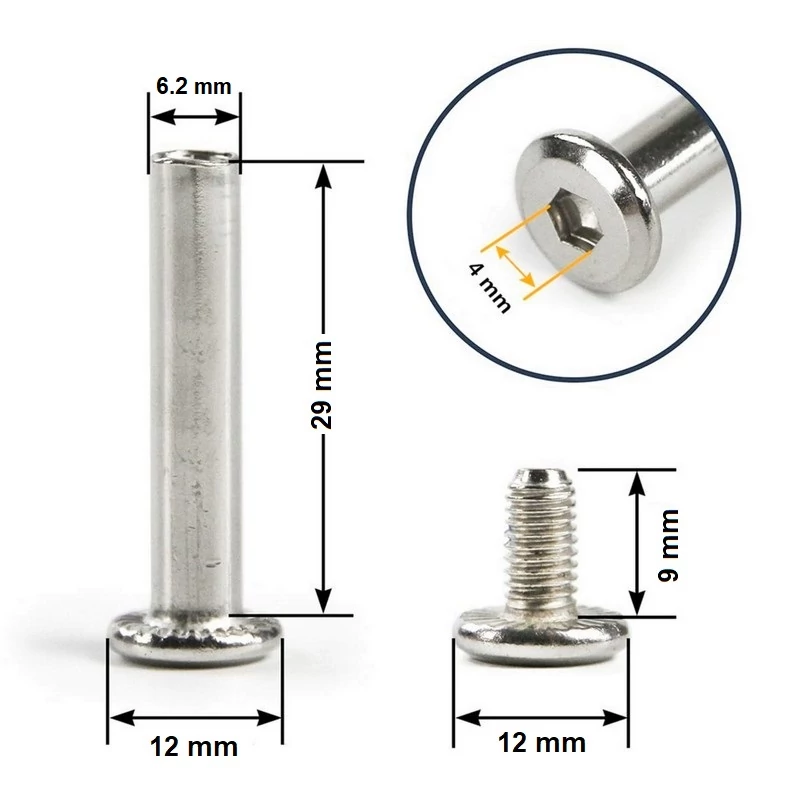 Bőrönd kerékhez tengely 29x6.2 mm nikkel színben