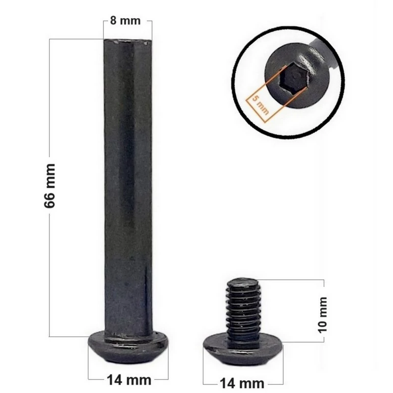 Bőrönd kerékhez tengely 66x8 mm, fekete metál színben