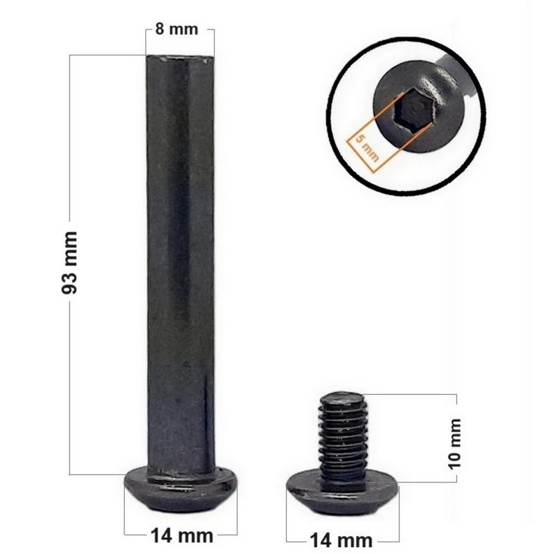 Bőrönd kerékhez tengely 93x8 mm, fekete metál színben