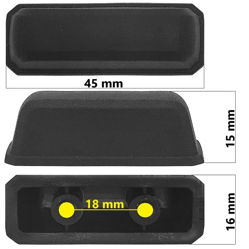 Bőrönd oldaltámasztó 45x15x16 mm, fekete színben